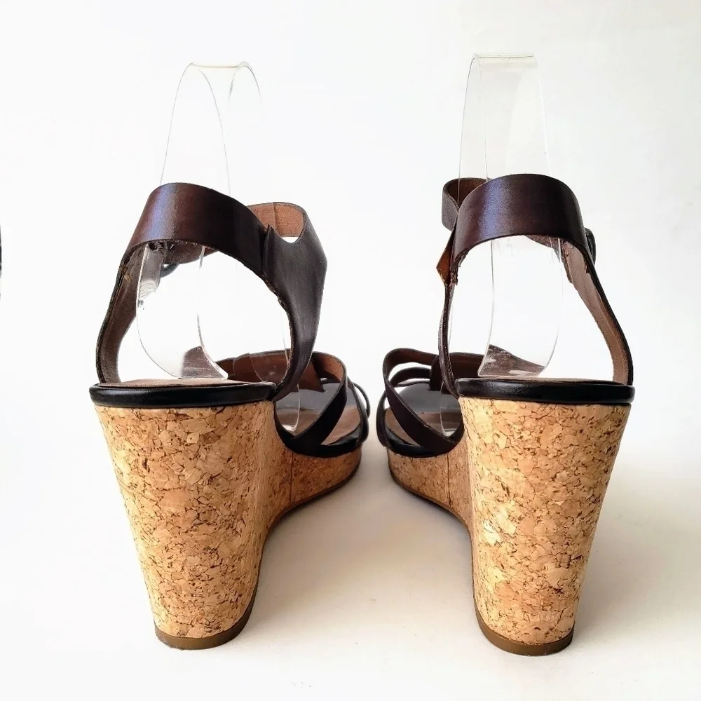 Lucky Brand Willows Cork Wedge Platform Huarache Sandal Brown Leather Size 10
